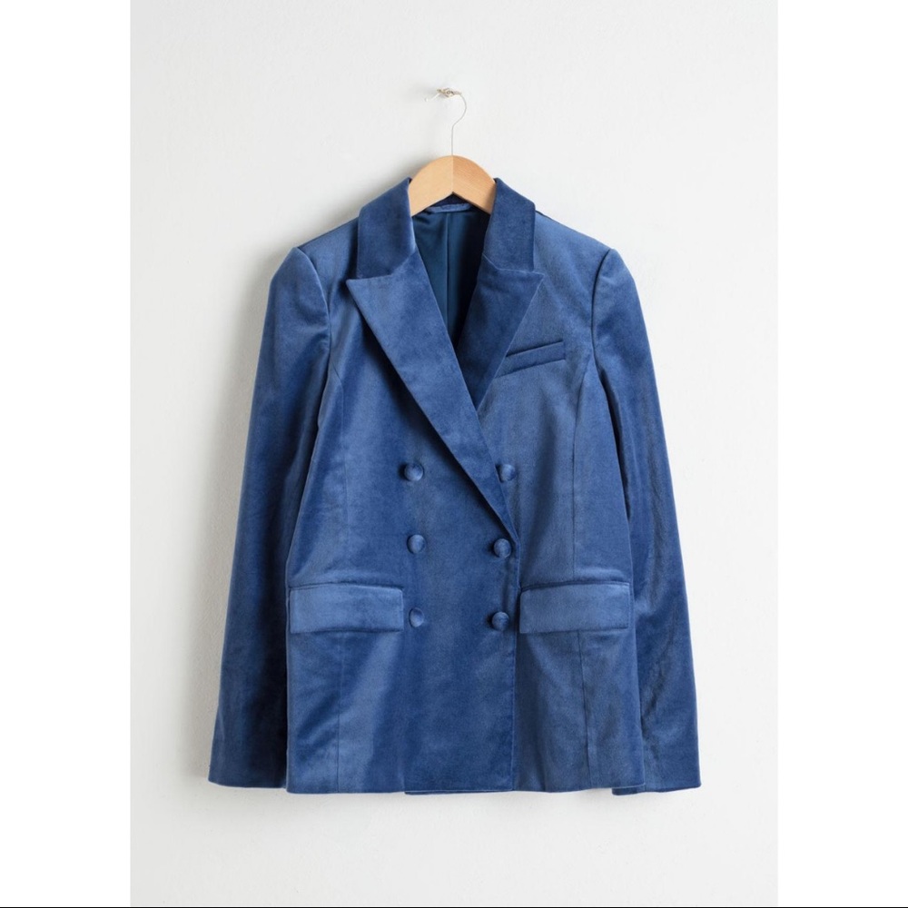 & Other Stories Blue Velvet Blazer Size 8